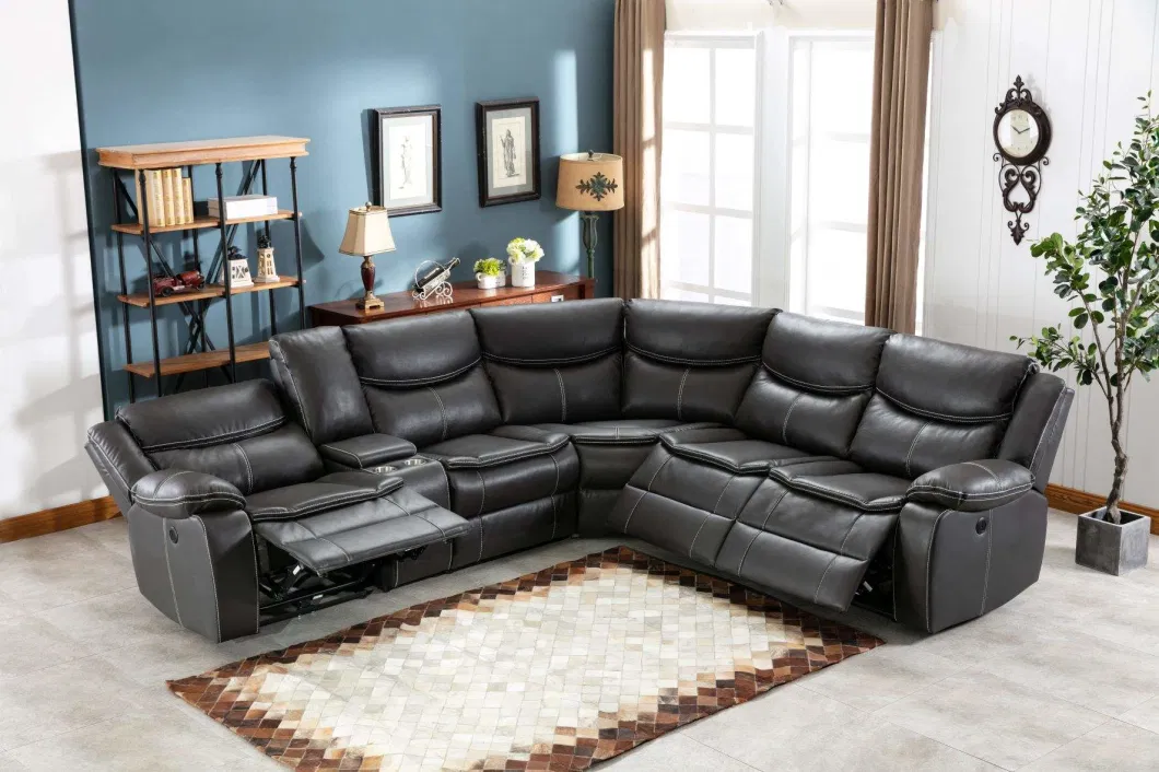 Cy Genuine Leather Corner Sofa Set 7 Seater Sectional Recliner Sofa Set