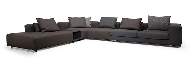 Modern Contemporary Italian Home Furniture for Villa Living Room Divan Corner Sectional Leather & Fabric Sofa